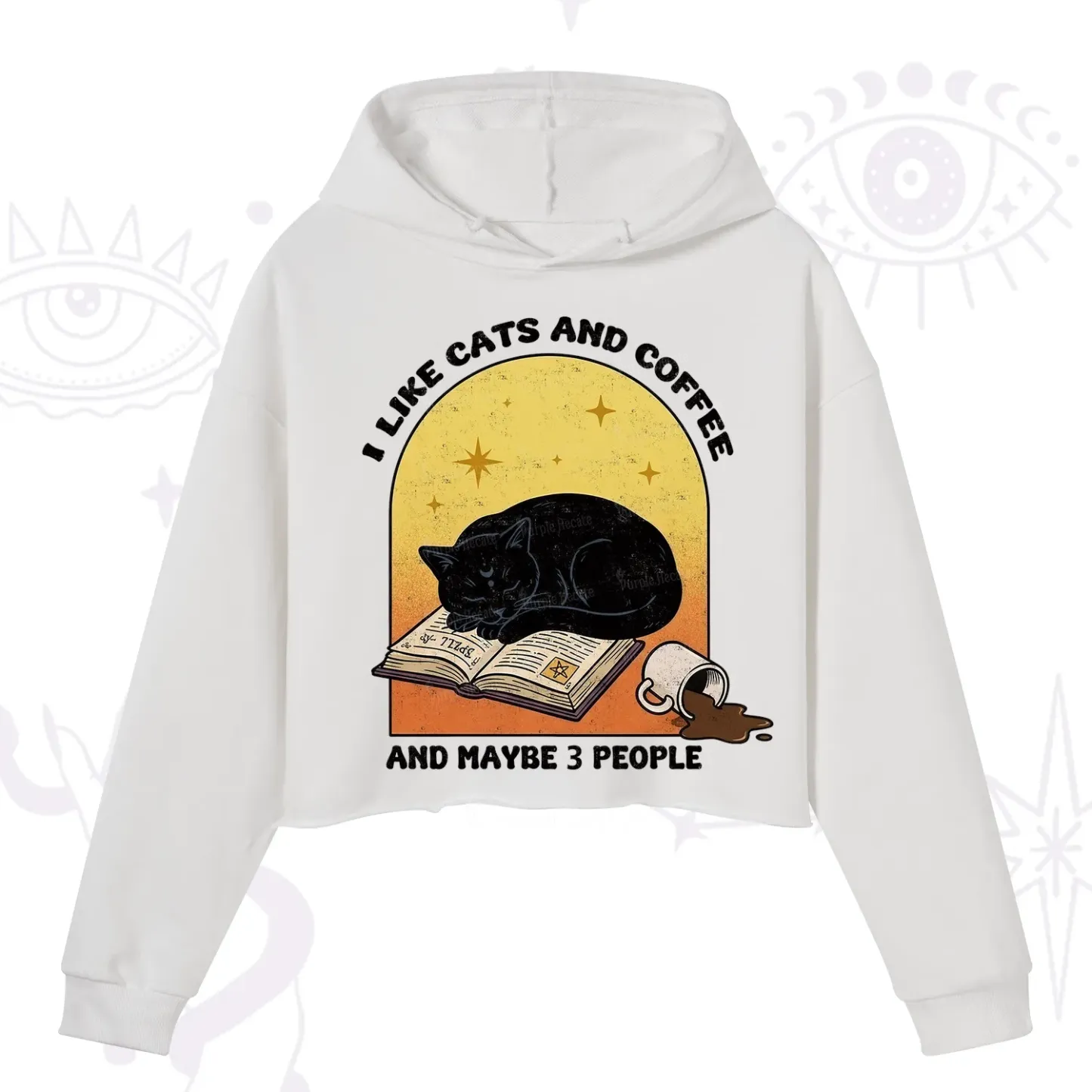 Purplehecate I Like Cats And Coffee Crop Hoodie