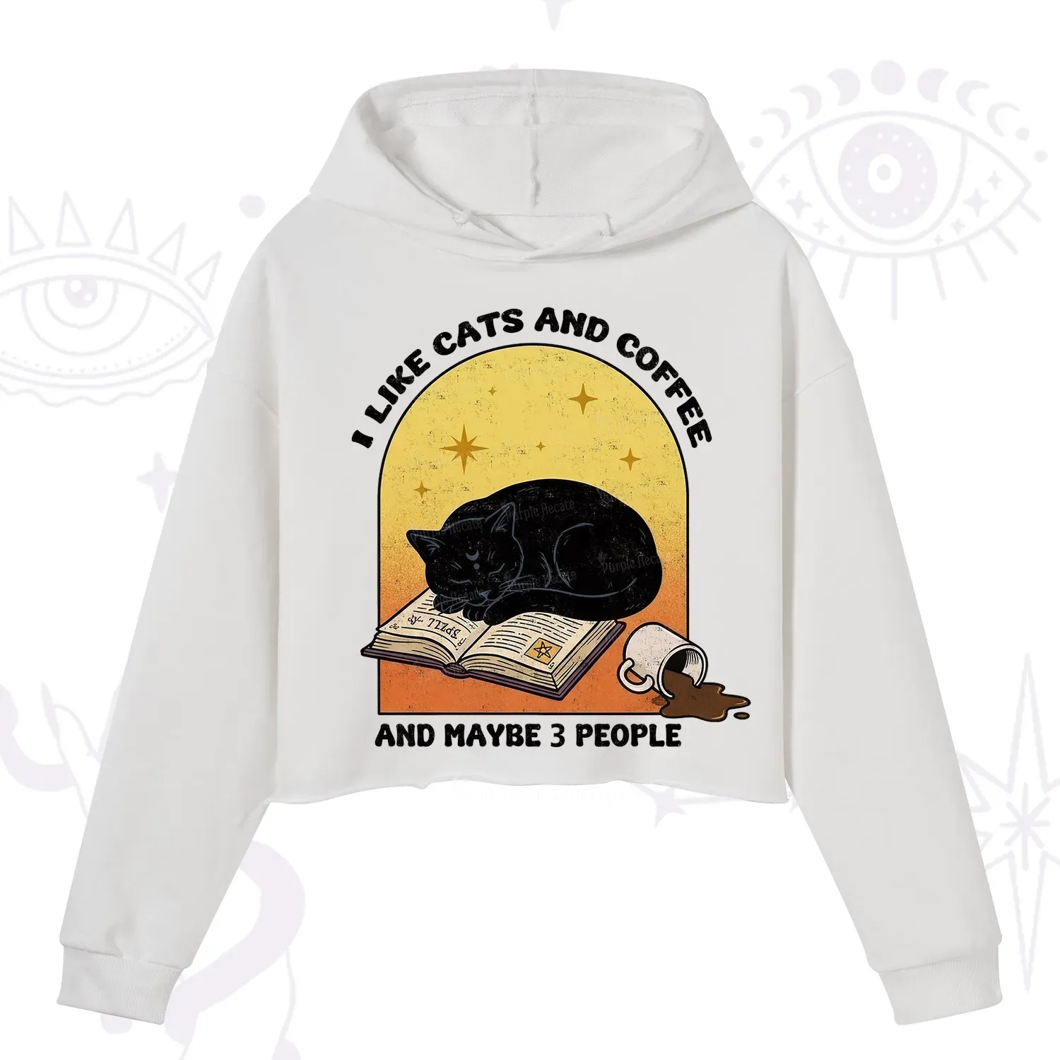 Purplehecate I Like Cats And Coffee Crop Hoodie