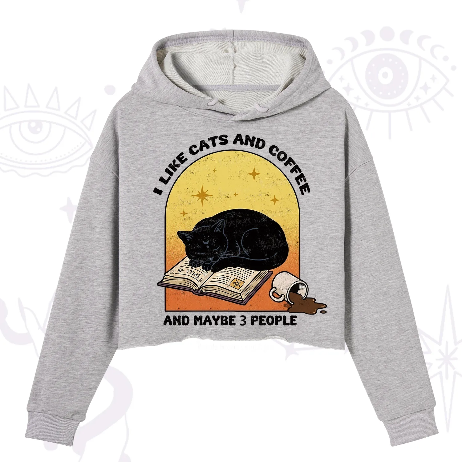 Purplehecate I Like Cats And Coffee Crop Hoodie