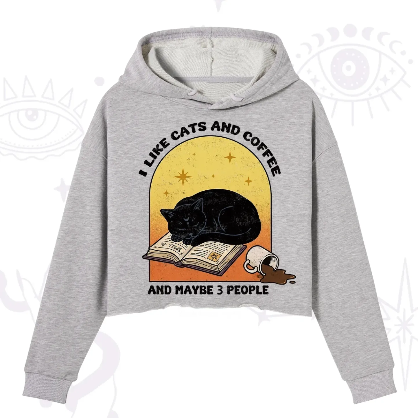 Purplehecate I Like Cats And Coffee Crop Hoodie