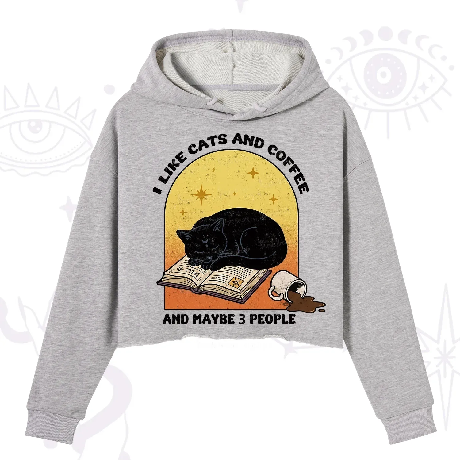 Purplehecate I Like Cats And Coffee Crop Hoodie