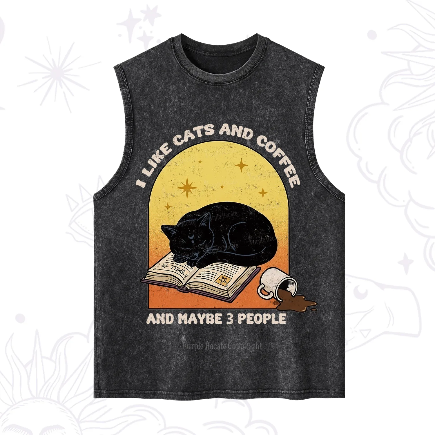 Purplehecate I Like Cats And Coffee Washed Tank