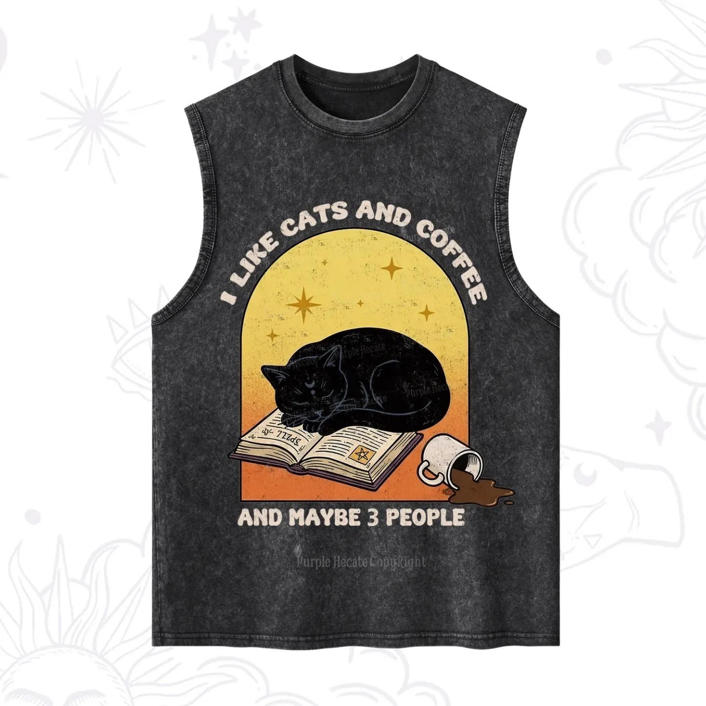 Purplehecate I Like Cats And Coffee Washed Tank