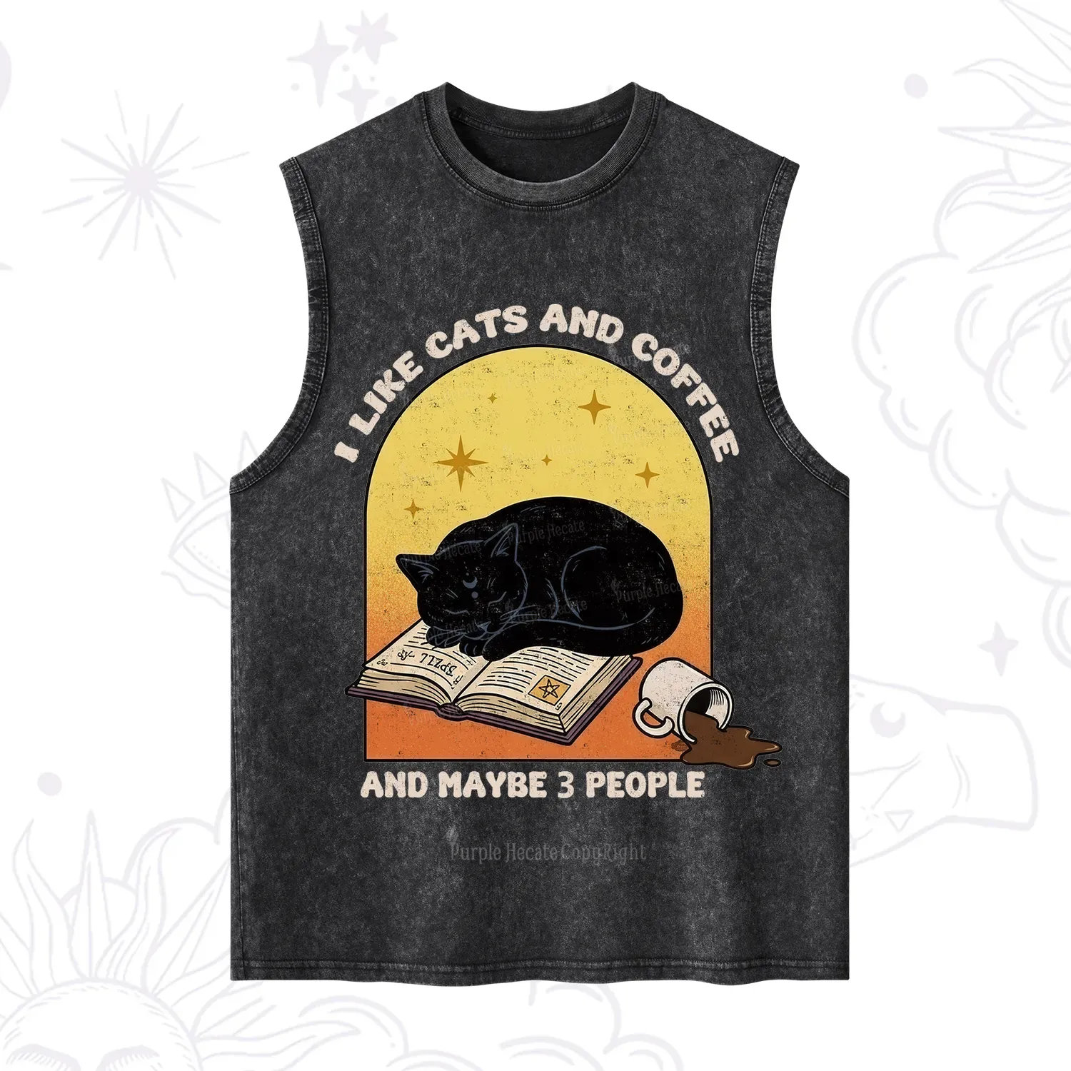 Purplehecate I Like Cats And Coffee Washed Tank