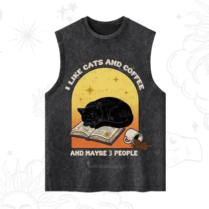 Purplehecate I Like Cats And Coffee Washed Tank