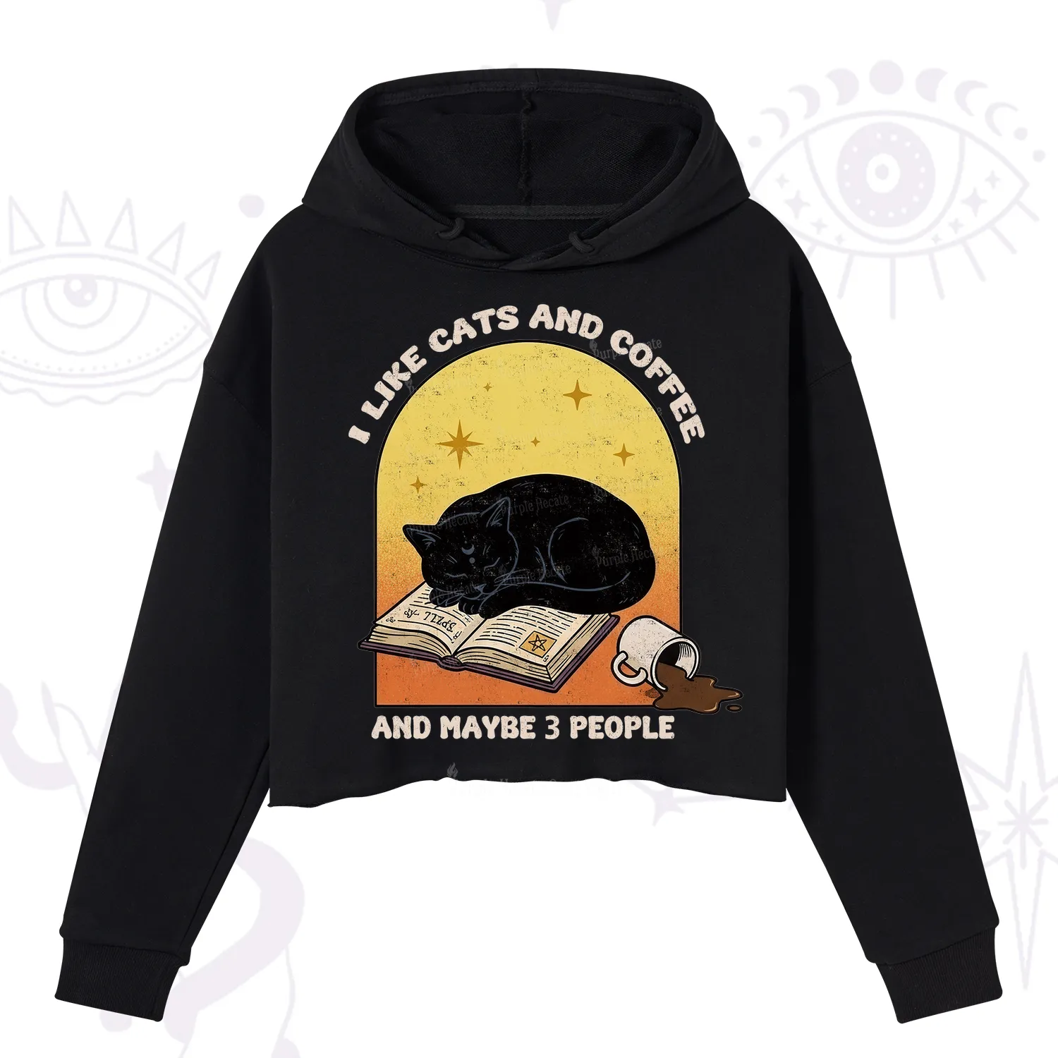 Purplehecate I Like Cats And Coffee Crop Hoodie