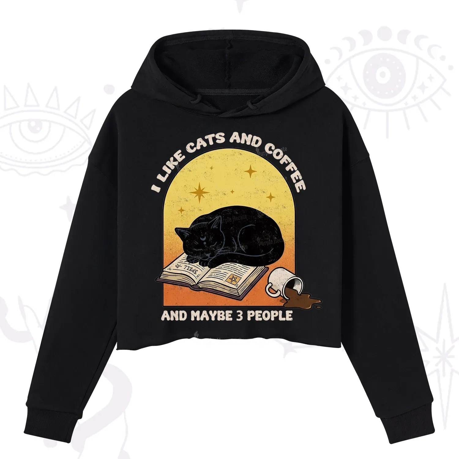 Purplehecate I Like Cats And Coffee Crop Hoodie