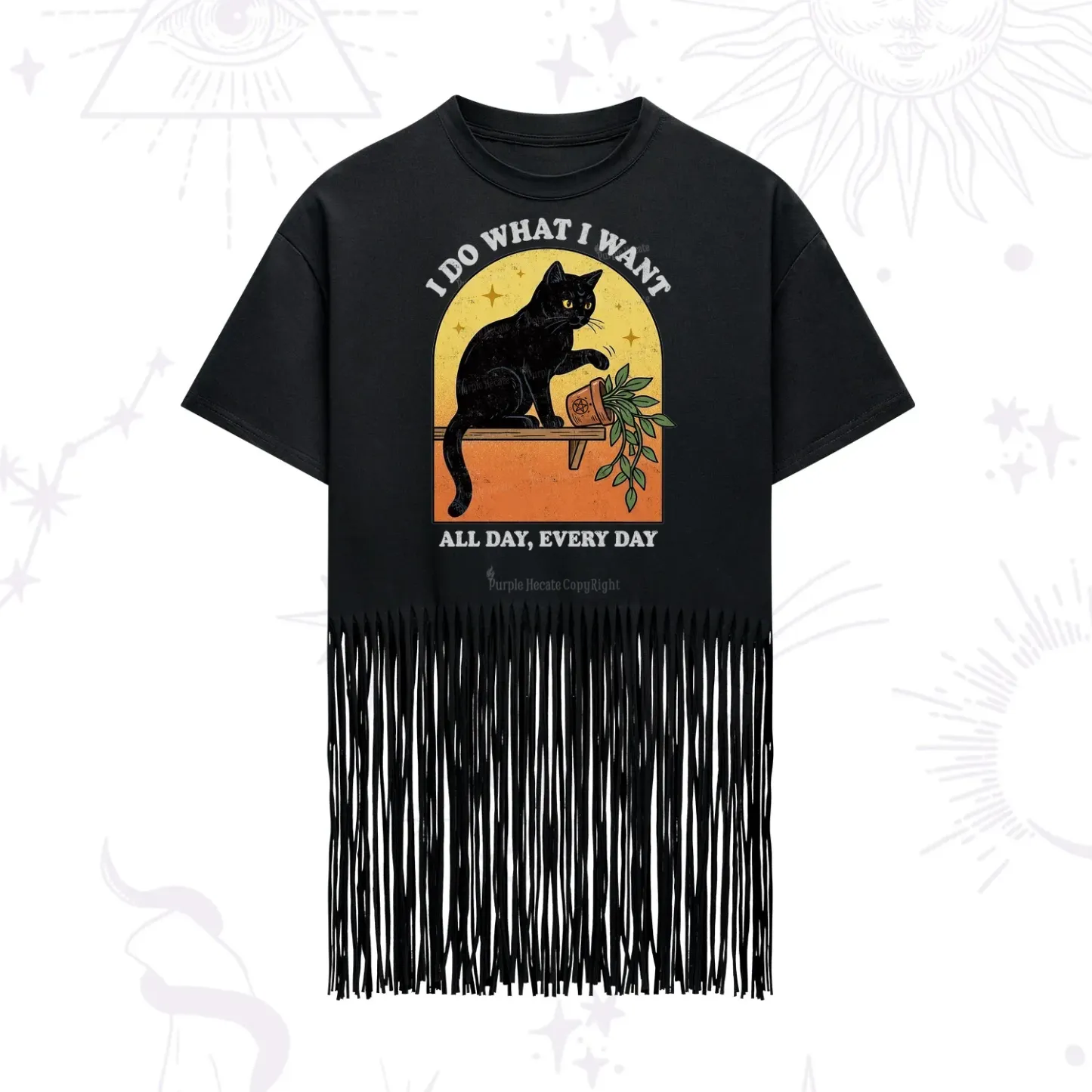 Purplehecate I Do What I Want Funny Black Cat Fringe Hem T-Shirt