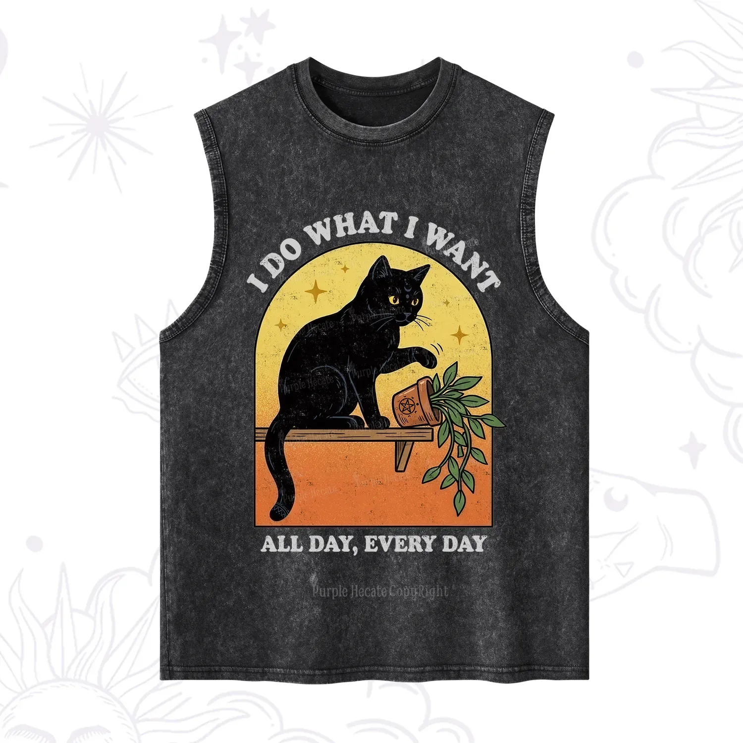 Purplehecate I Do What I Want Funny Black Cat Washed Tank