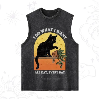 Purplehecate I Do What I Want Funny Black Cat Washed Tank
