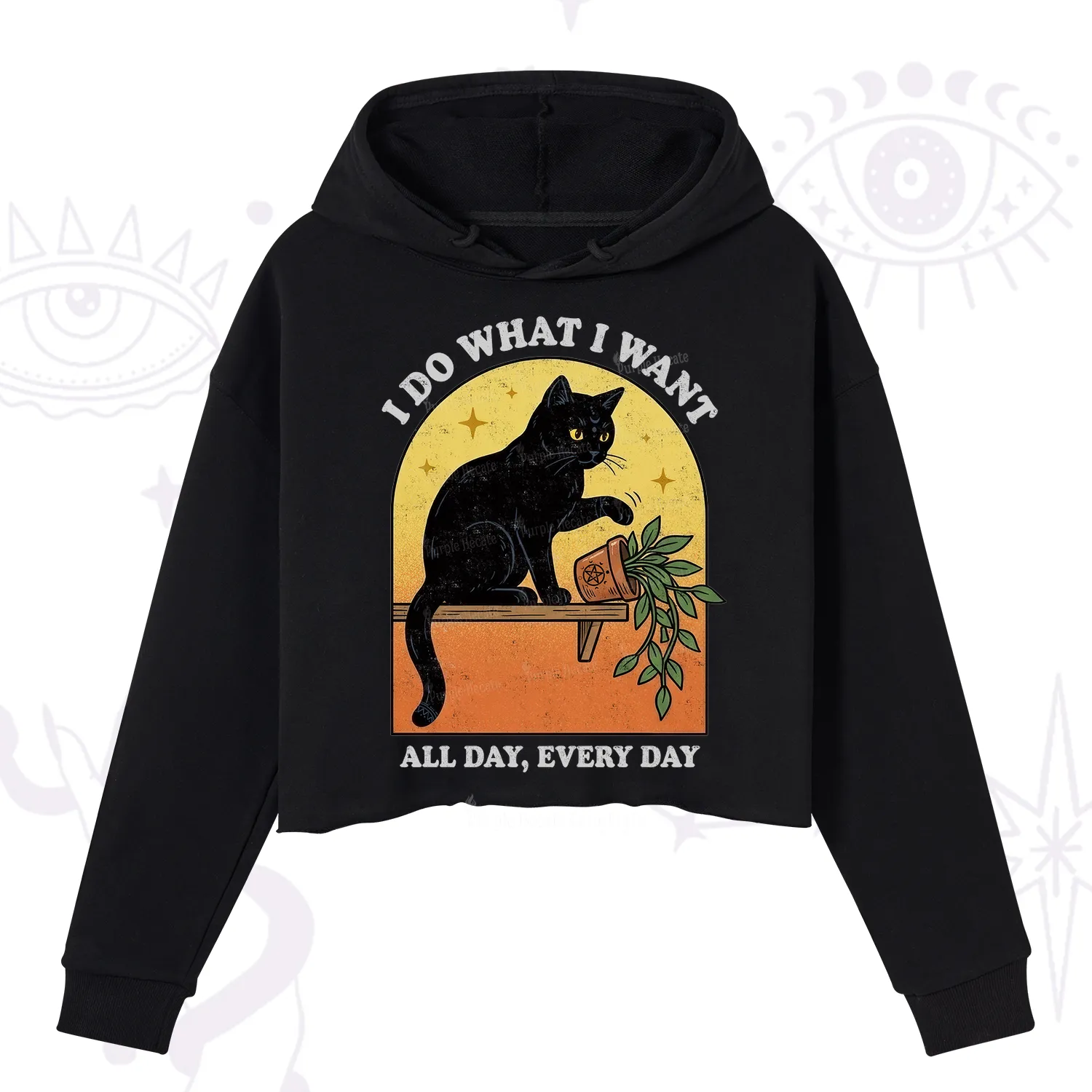 Purplehecate I Do What I Want Funny Black Cat Crop Hoodie