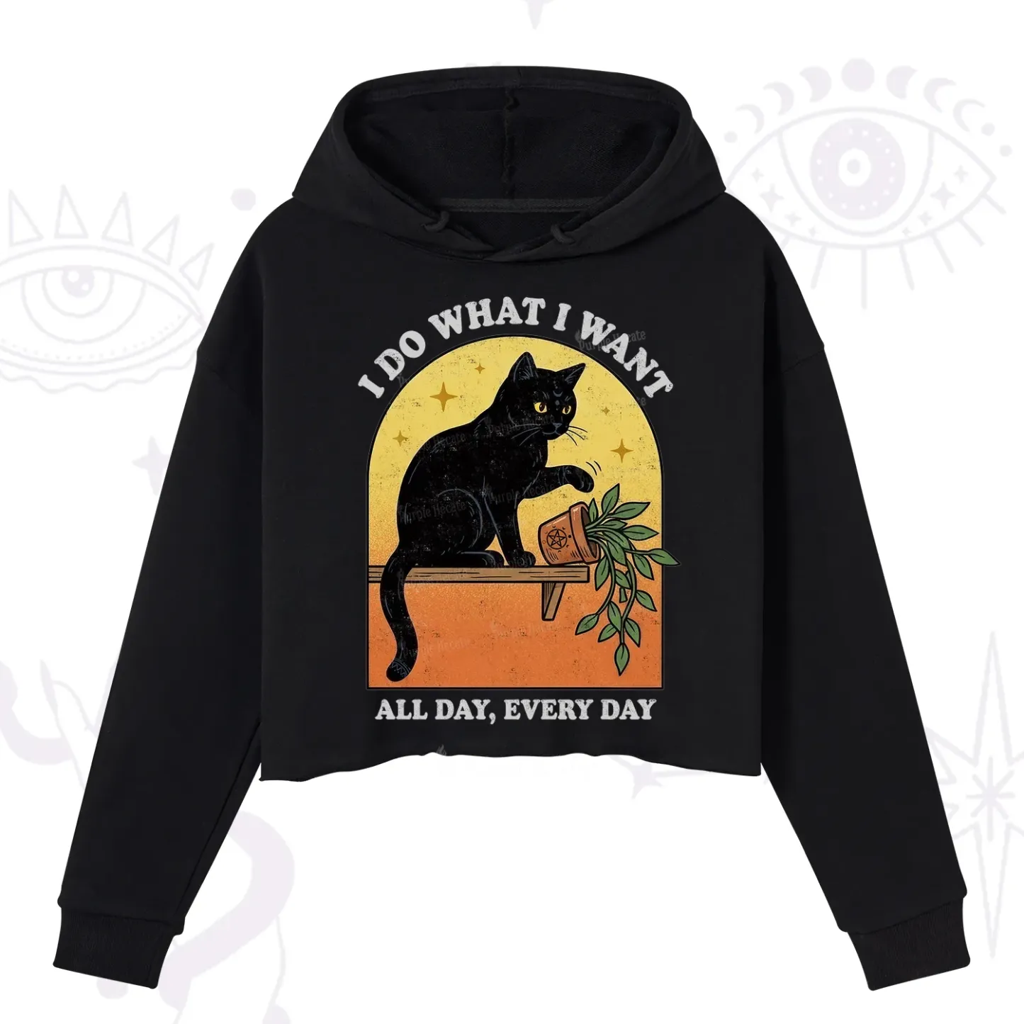 Purplehecate I Do What I Want Funny Black Cat Crop Hoodie