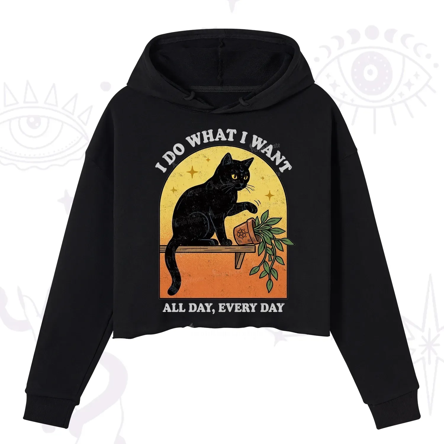 Purplehecate I Do What I Want Funny Black Cat Crop Hoodie