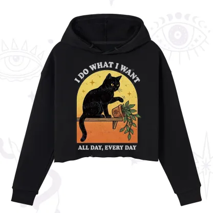 Purplehecate I Do What I Want Funny Black Cat Crop Hoodie