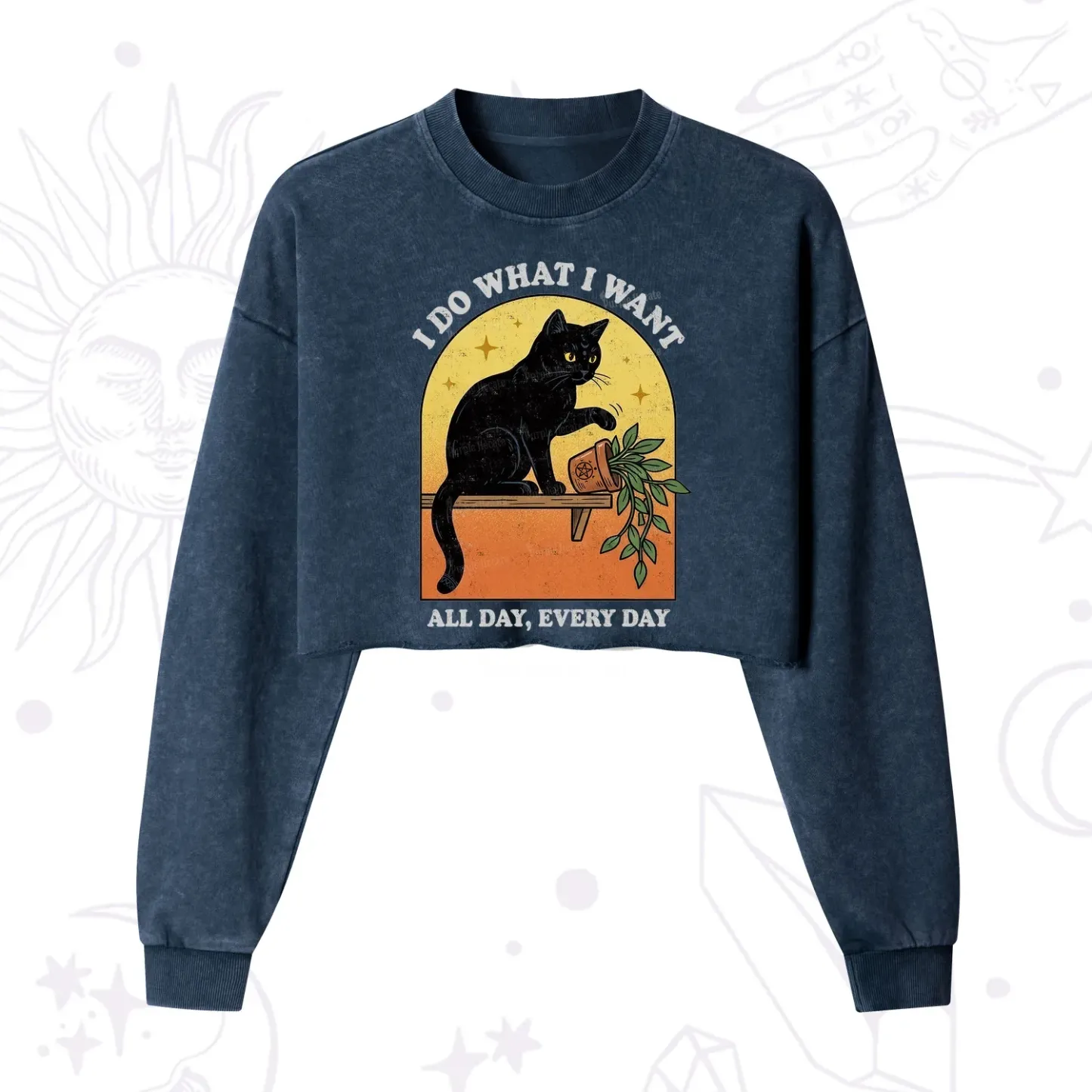 Purplehecate I Do What I Want Funny Black Cat Cropped Washed Sweatshirt