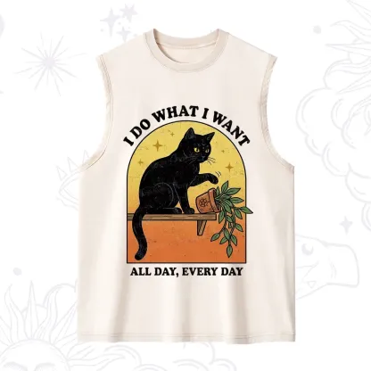 Purplehecate I Do What I Want Funny Black Cat Washed Tank