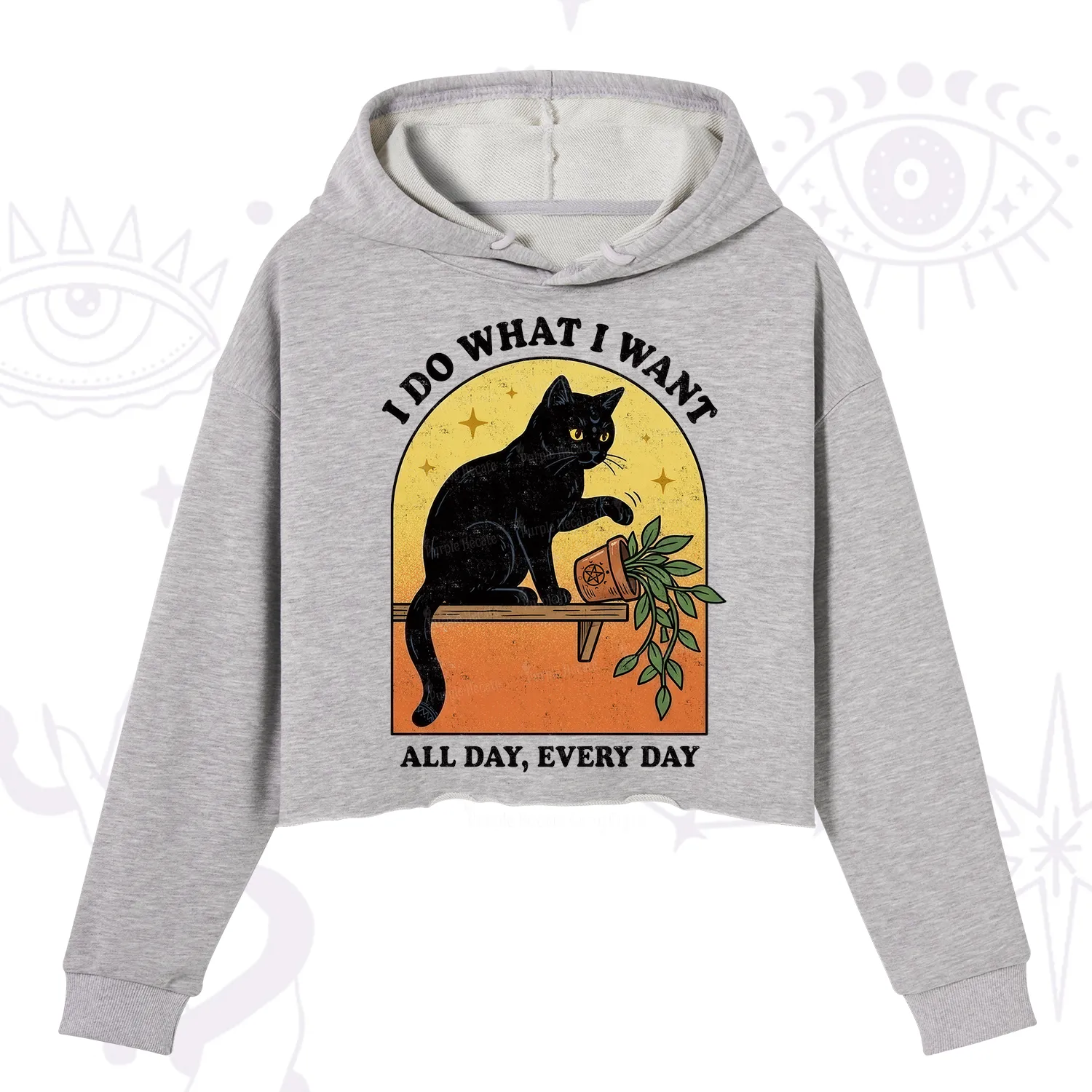 Purplehecate I Do What I Want Funny Black Cat Crop Hoodie