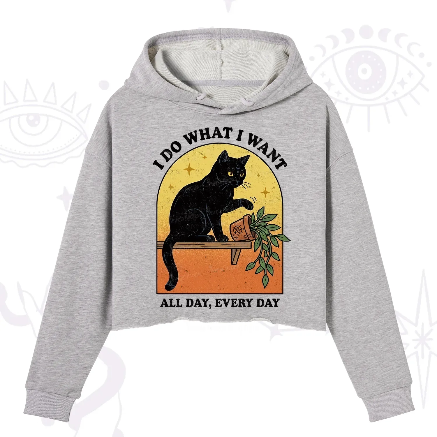 Purplehecate I Do What I Want Funny Black Cat Crop Hoodie