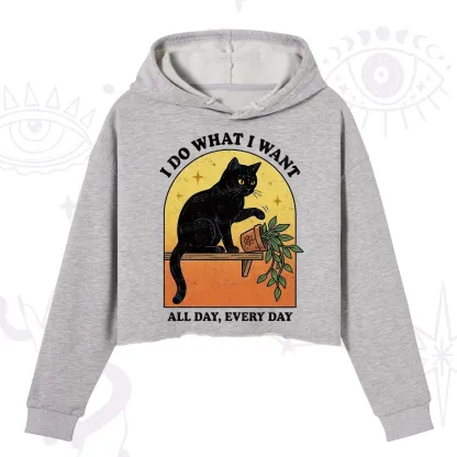 Purplehecate I Do What I Want Funny Black Cat Crop Hoodie