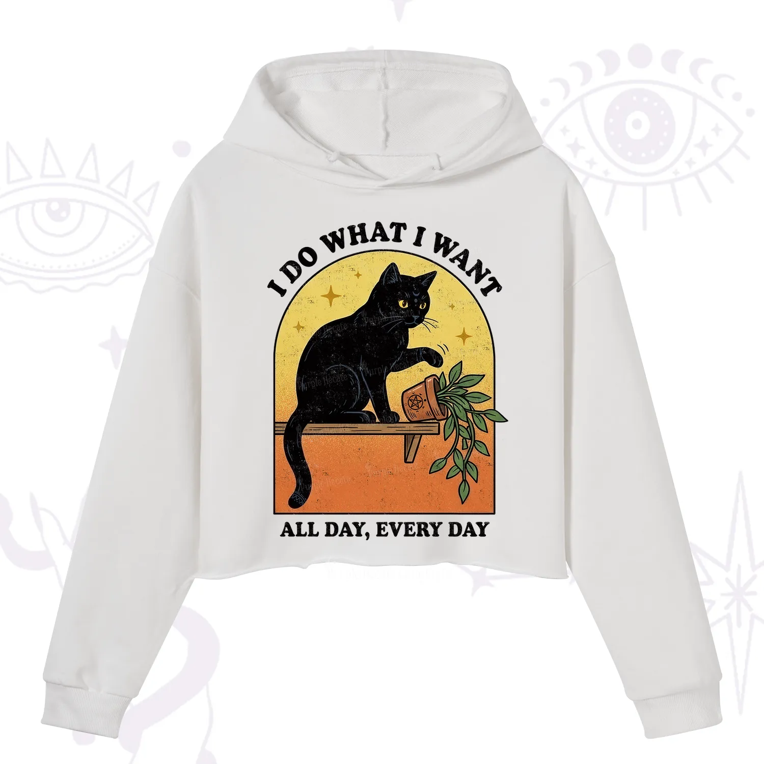 Purplehecate I Do What I Want Funny Black Cat Crop Hoodie