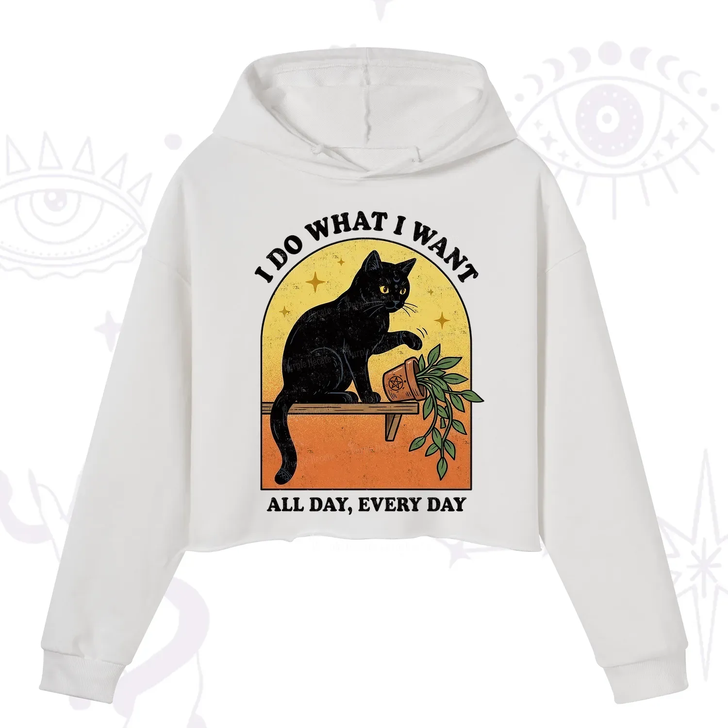 Purplehecate I Do What I Want Funny Black Cat Crop Hoodie