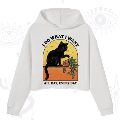 Purplehecate I Do What I Want Funny Black Cat Crop Hoodie