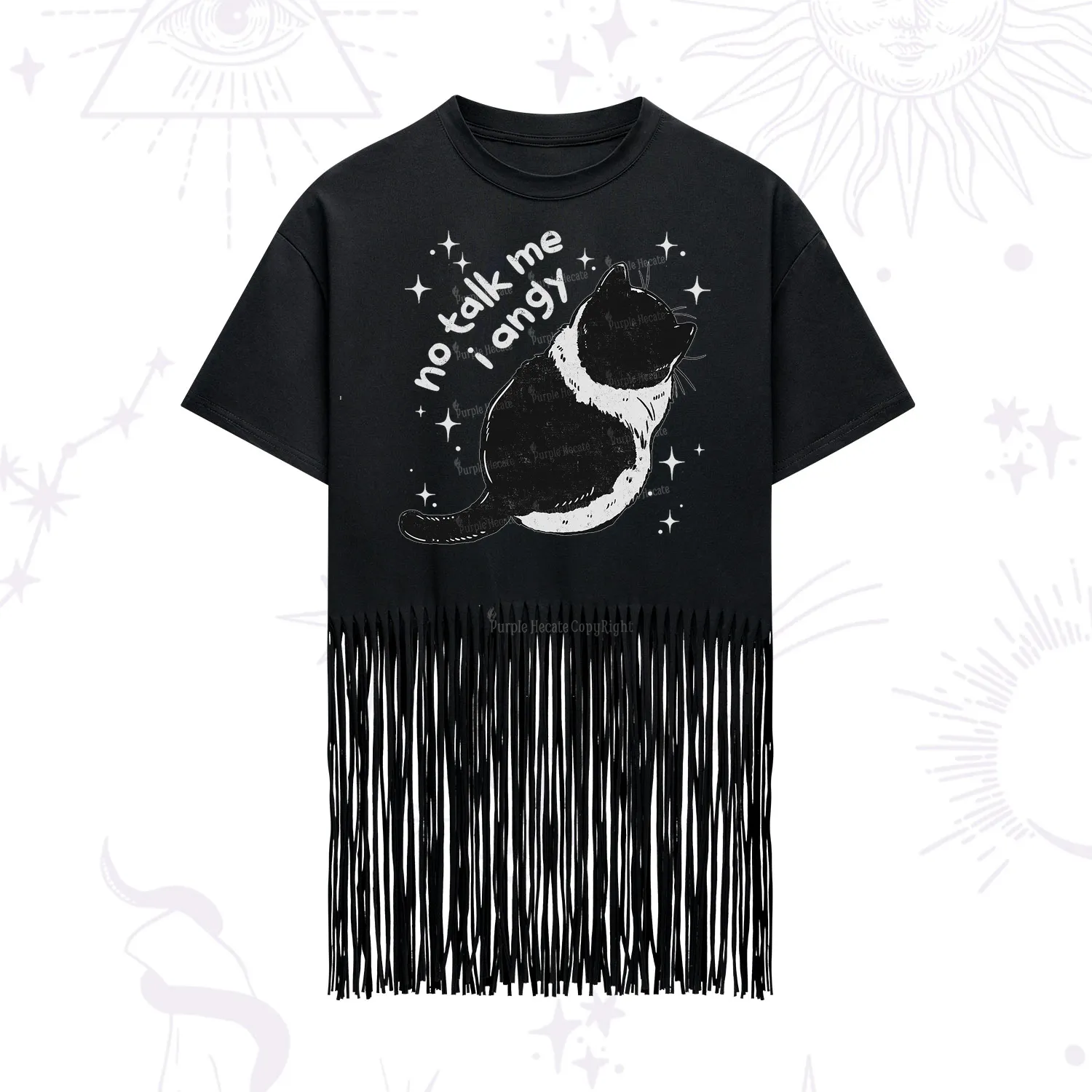 Purplehecate No Talk Me Im Angy Cat Fringe Hem T-Shirt