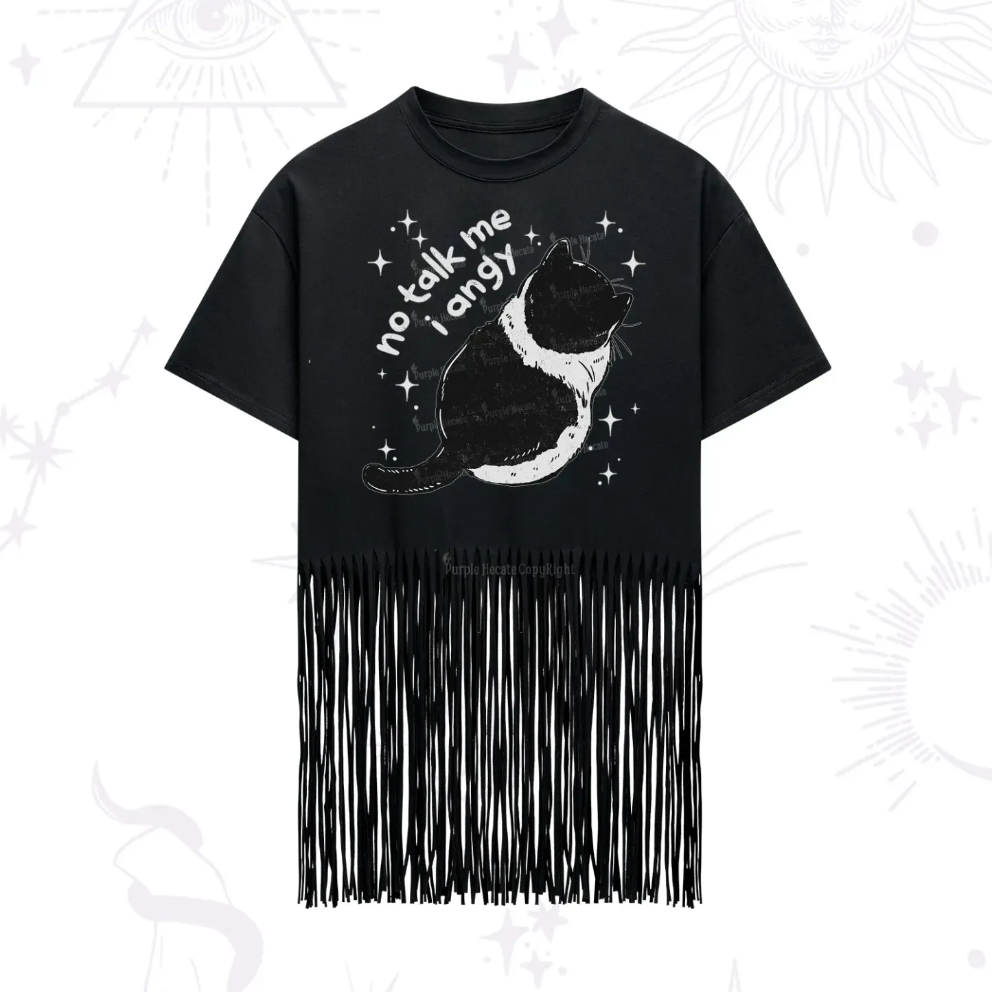 Purplehecate No Talk Me Im Angy Cat Fringe Hem T-Shirt