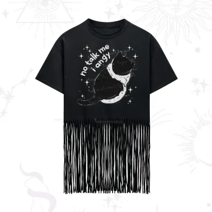Purplehecate No Talk Me Im Angy Cat Fringe Hem T-Shirt