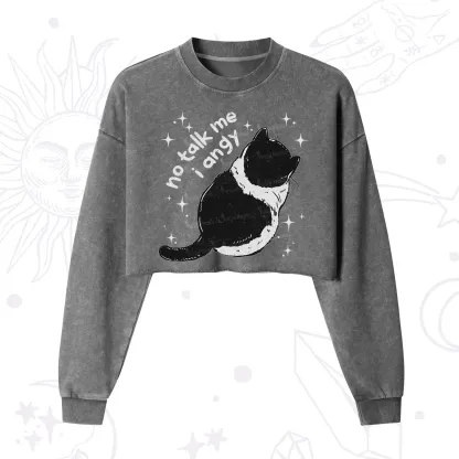 Purplehecate No Talk Me Im Angy Cat Cropped Washed Sweatshirt