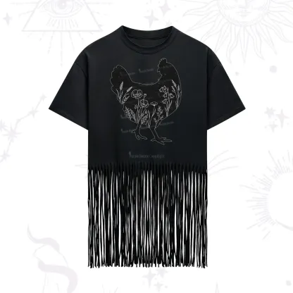 Purplehecate Floral Chicken Fringe Hem T-Shirt