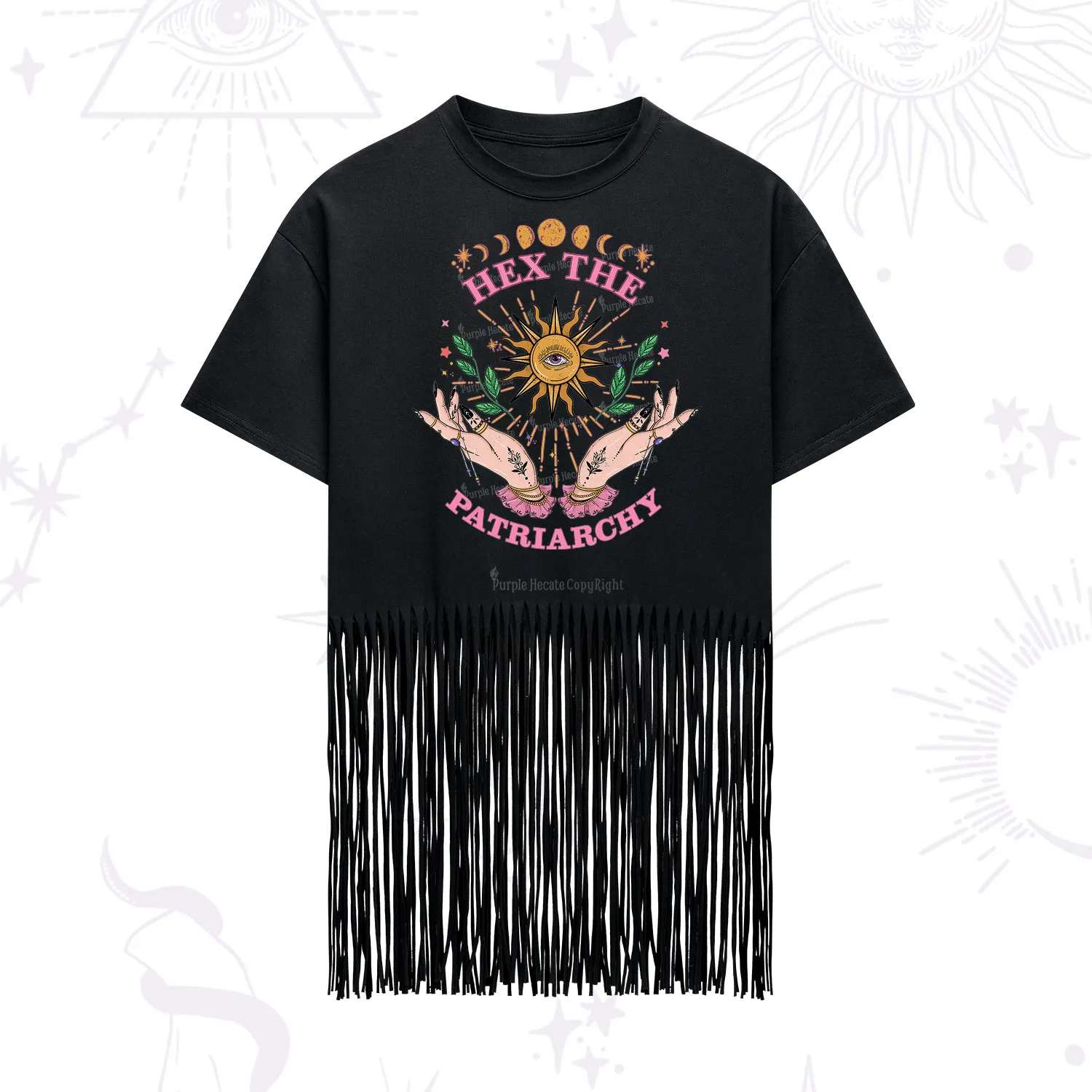 Purplehecate Hex The Patriarchy Witchy Fringe Hem T-Shirt