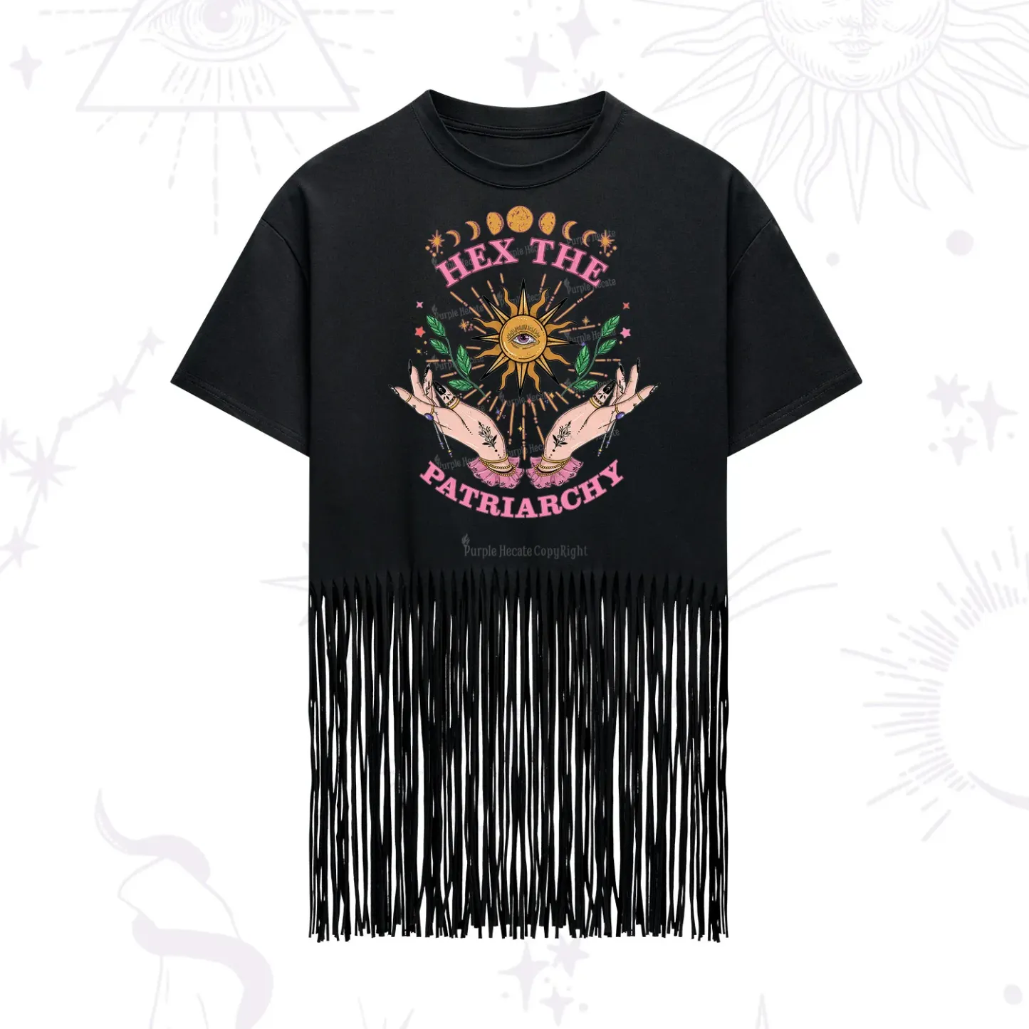 Purplehecate Hex The Patriarchy Witchy Fringe Hem T-Shirt