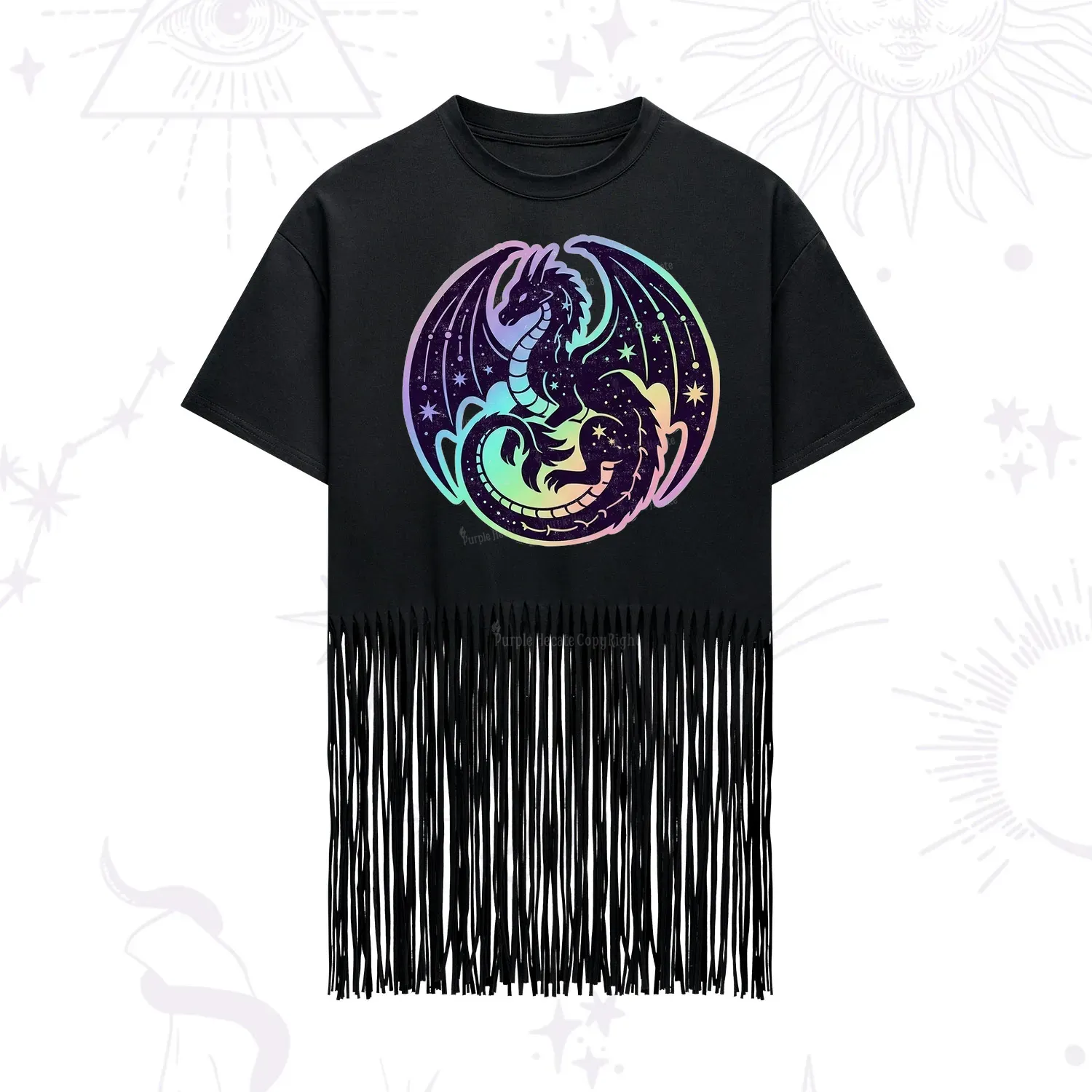 Purplehecate Cosmic Dragon Fringe Hem T-Shirt