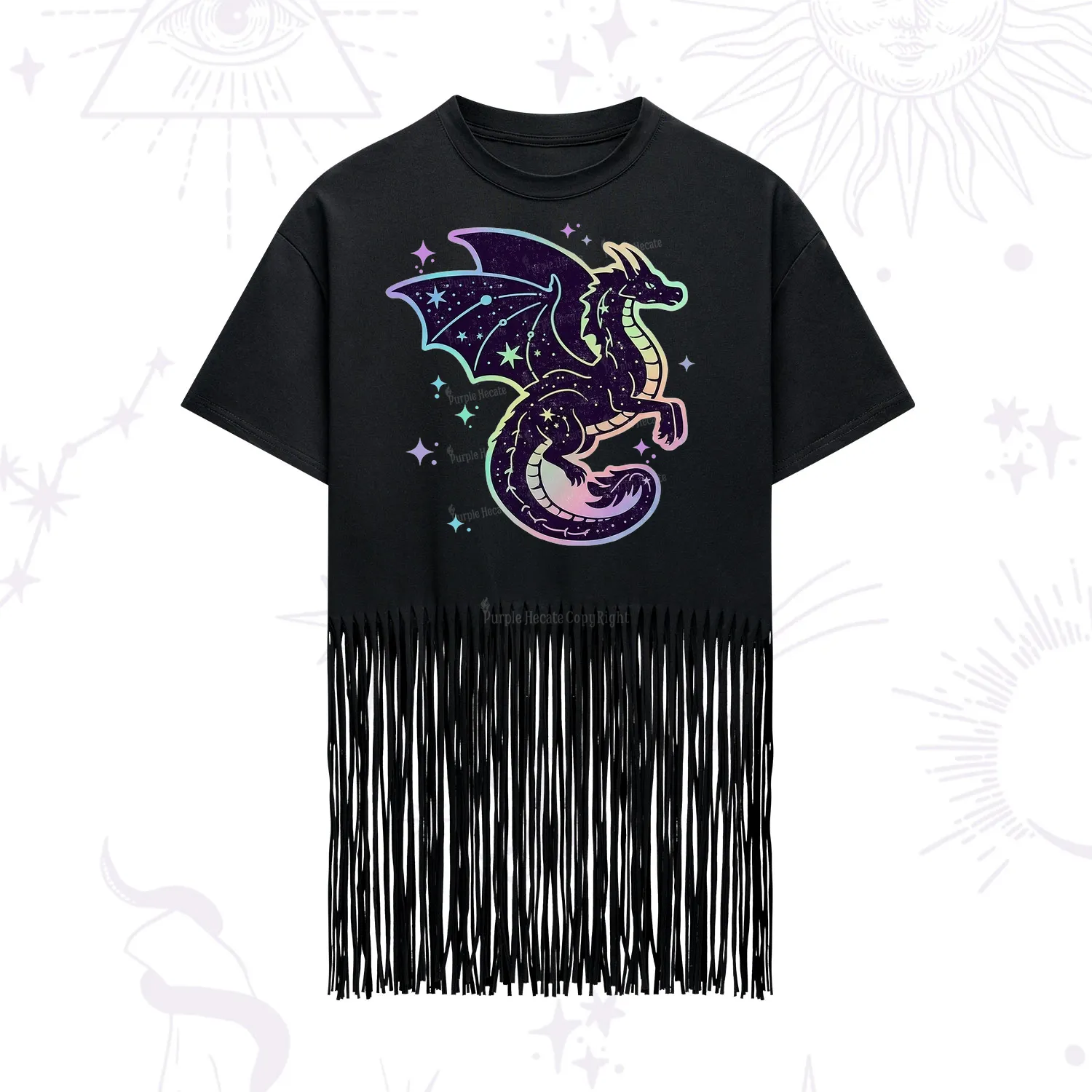 Purplehecate Celestial Dragon Fringe Hem T-Shirt