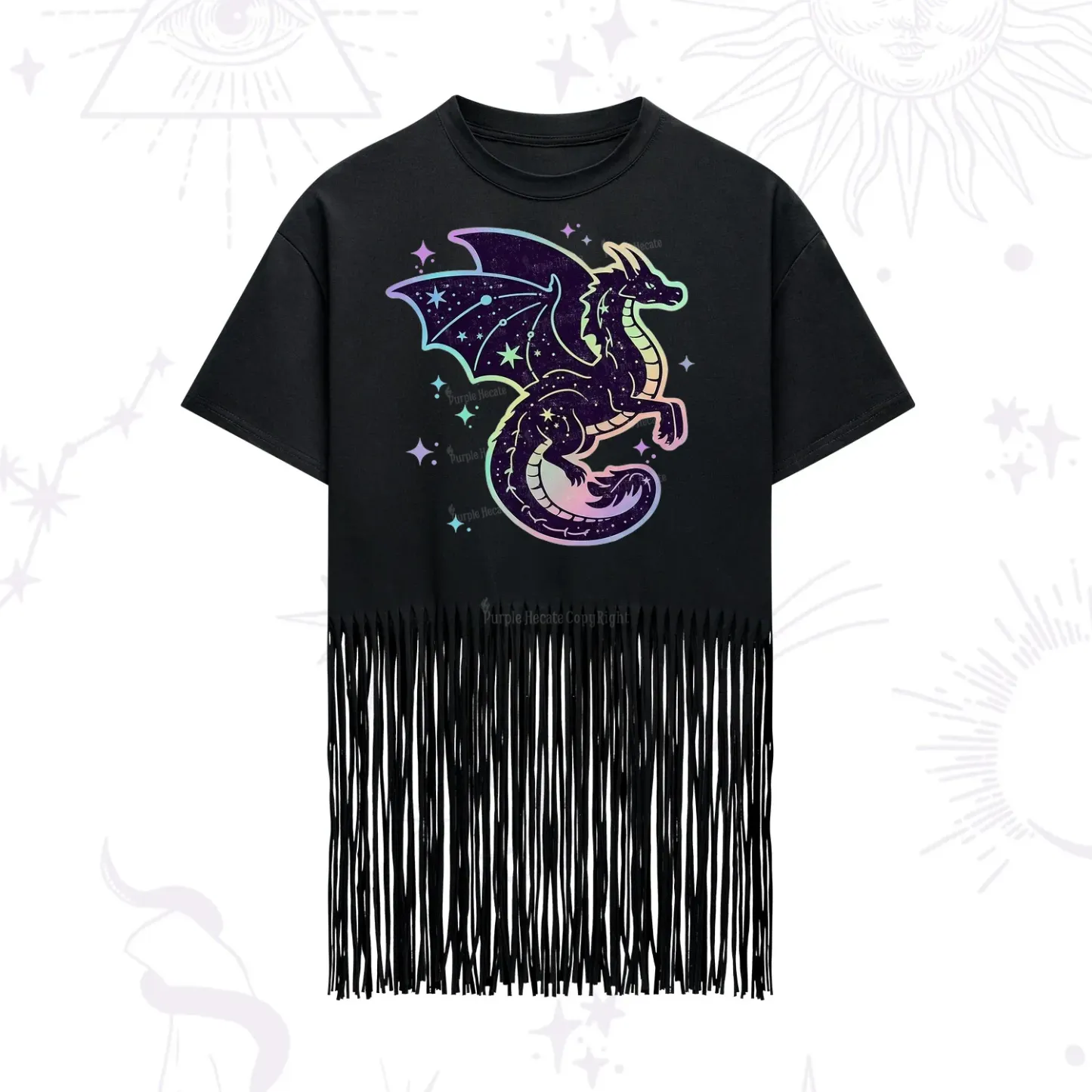 Purplehecate Celestial Dragon Fringe Hem T-Shirt
