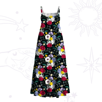 Purplehecate Sugar Skull Swing Wide Straps Maxi Dress