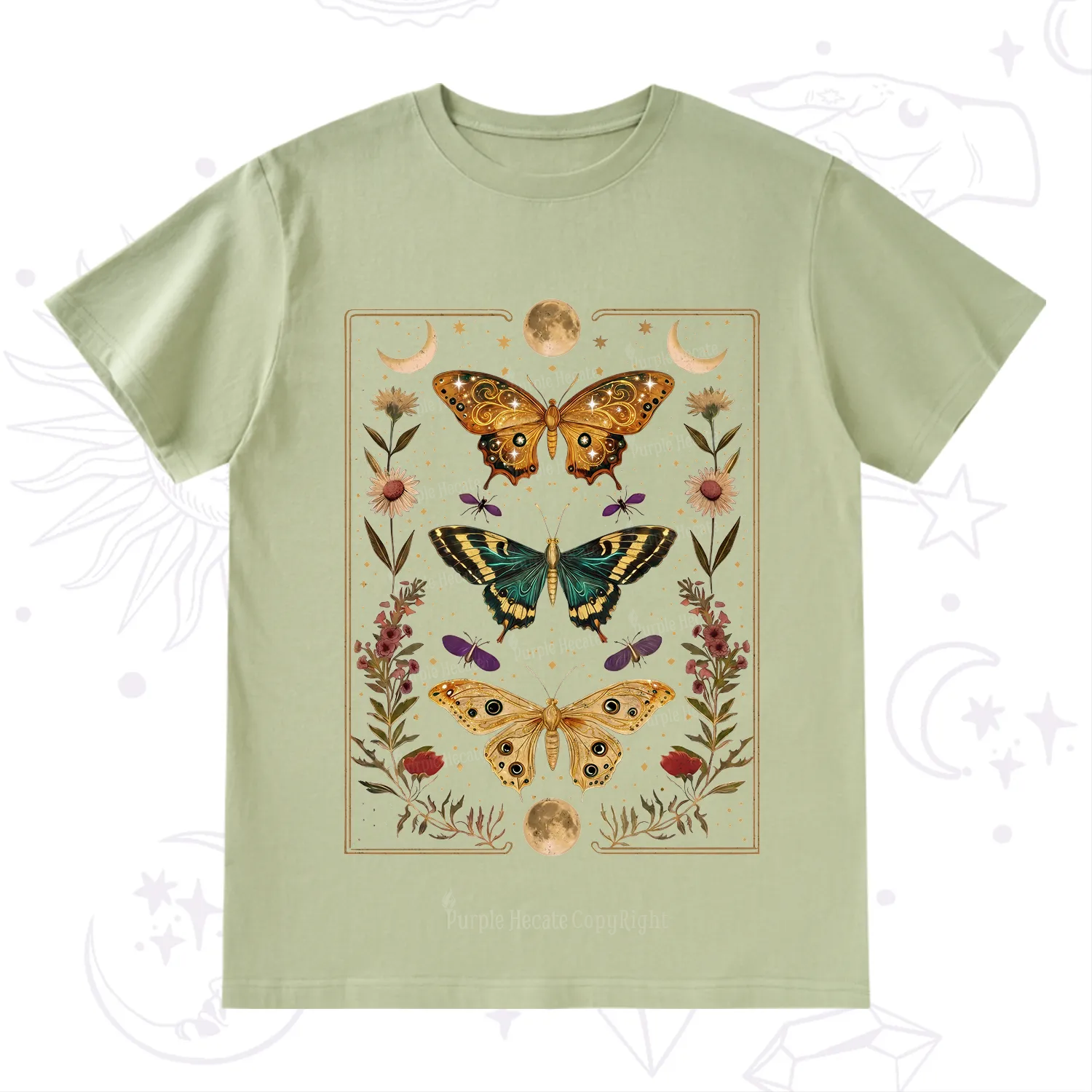 Purplehecate Sun and Moon Butterfly T-Shirt