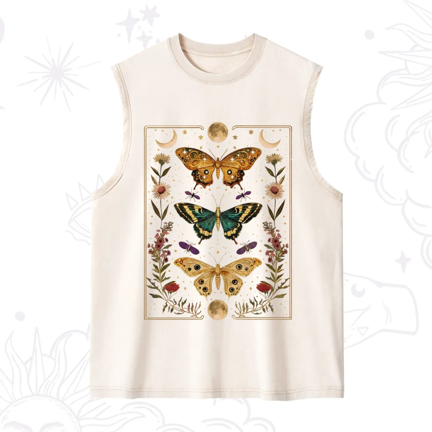 Purplehecate Sun and Moon Butterfly Washed Tank
