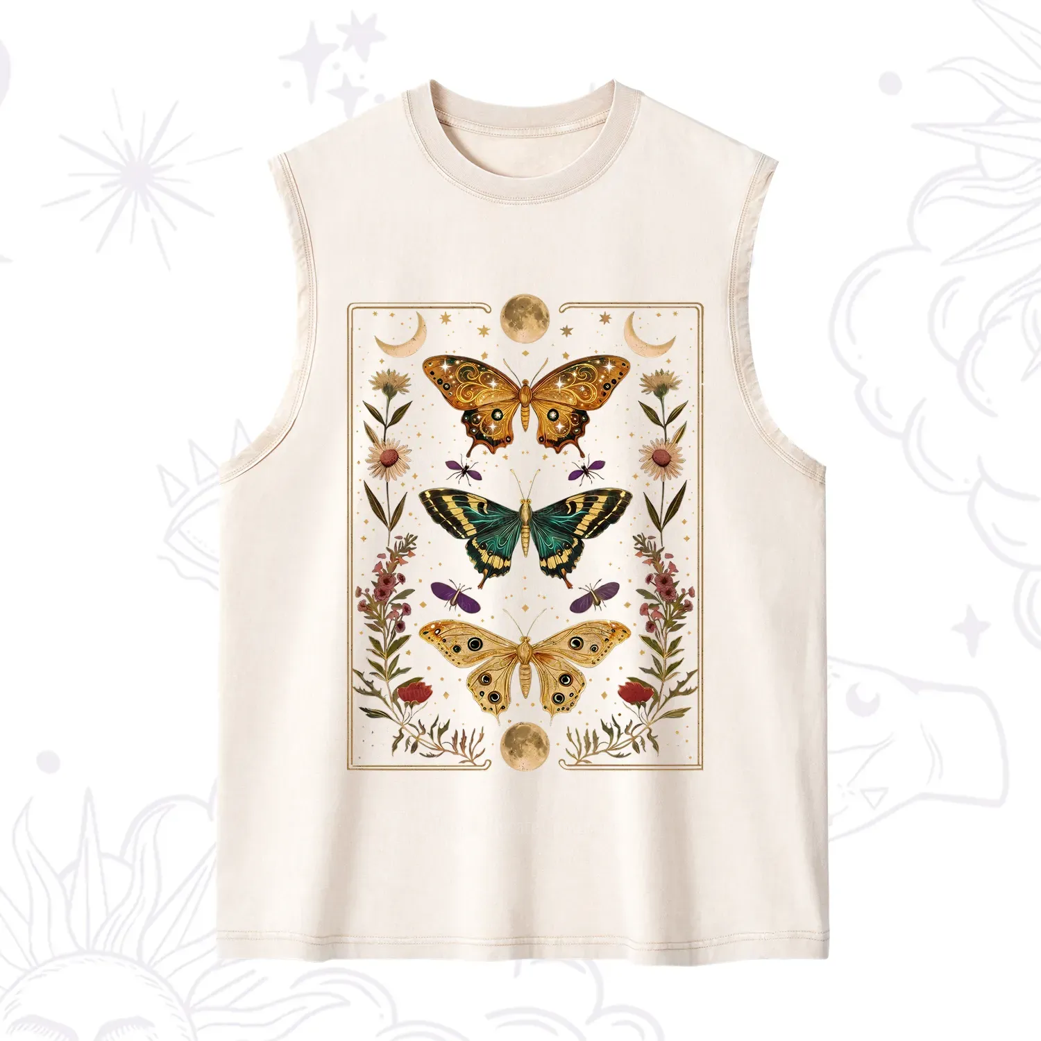 Purplehecate Sun and Moon Butterfly Washed Tank