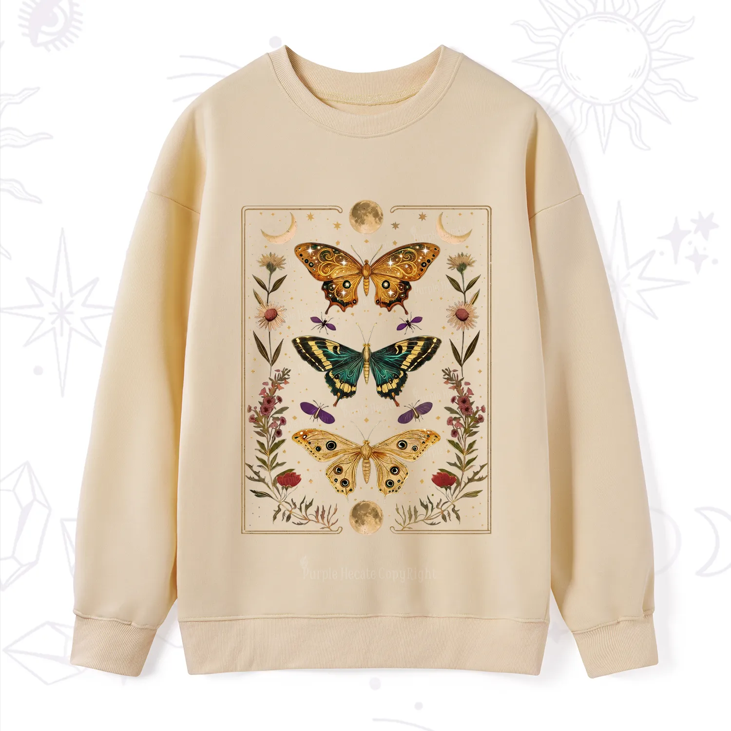 Purplehecate Sun and Moon Butterfly Sweatshirt