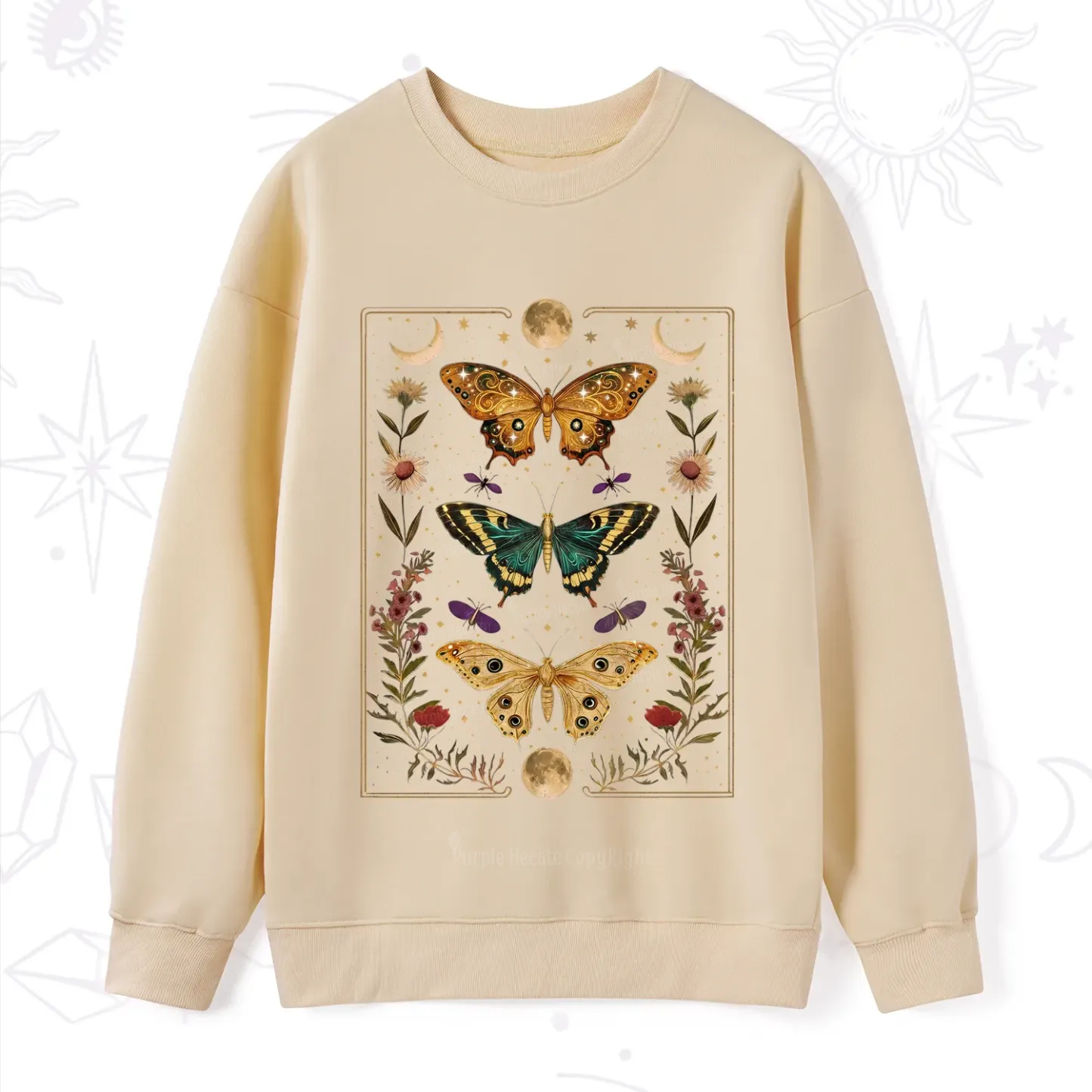 Purplehecate Sun and Moon Butterfly Sweatshirt