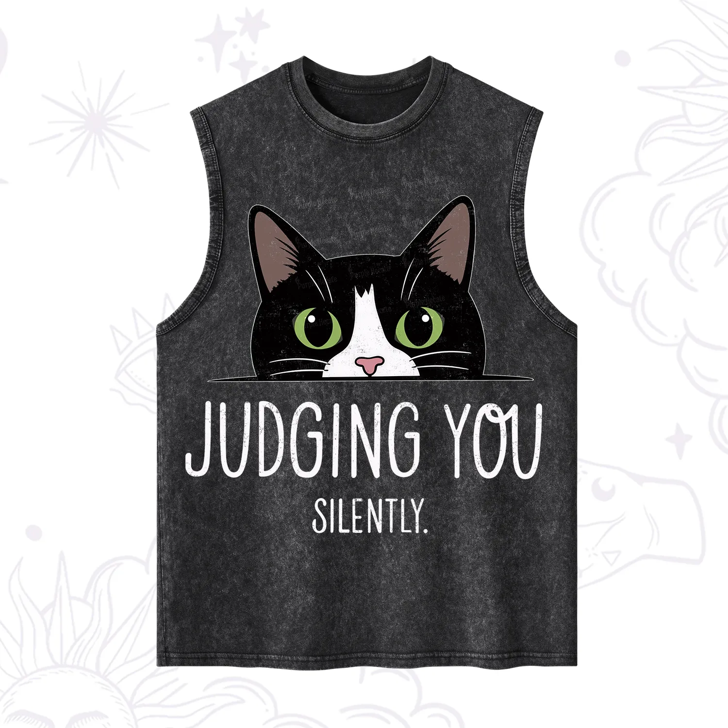 Purplehecate Cute Cat Judging You Silently Washed Tank