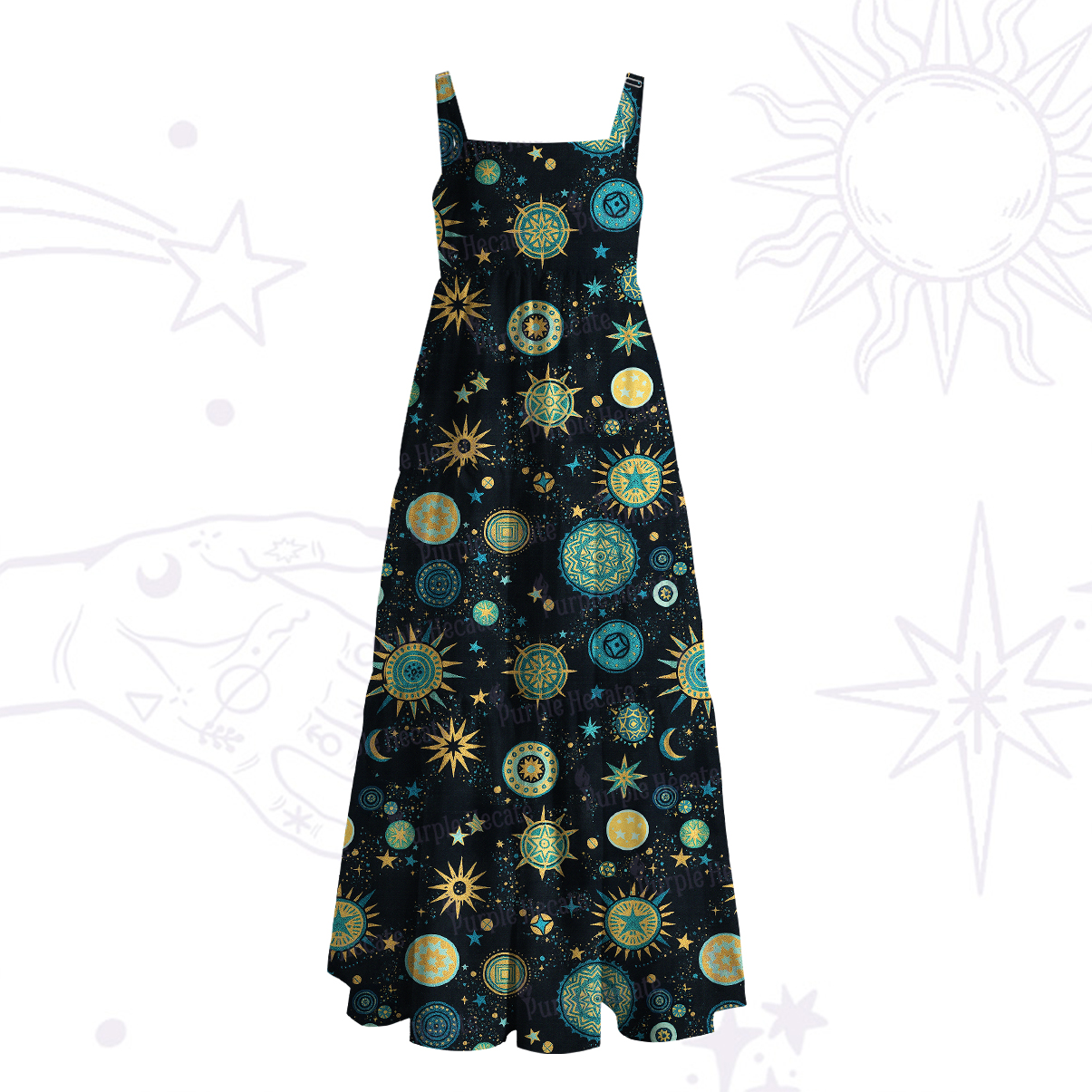 Purplehecate Starry Night Wide Straps Maxi Dress