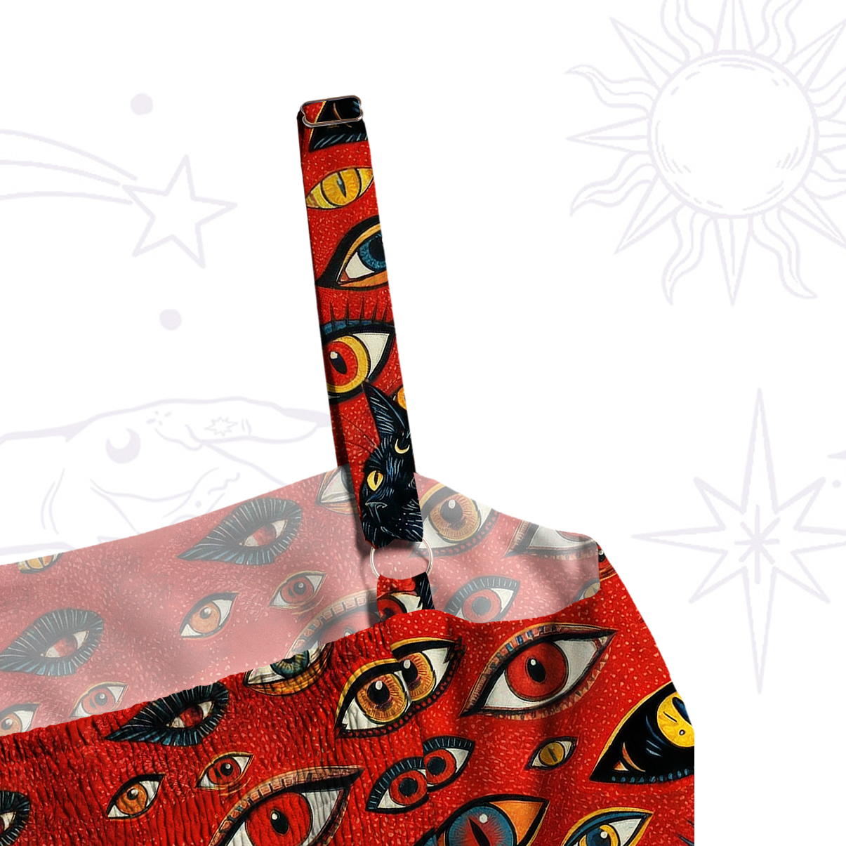 Purplehecate Cosmic Watcher Cat Wide Straps Maxi Dress