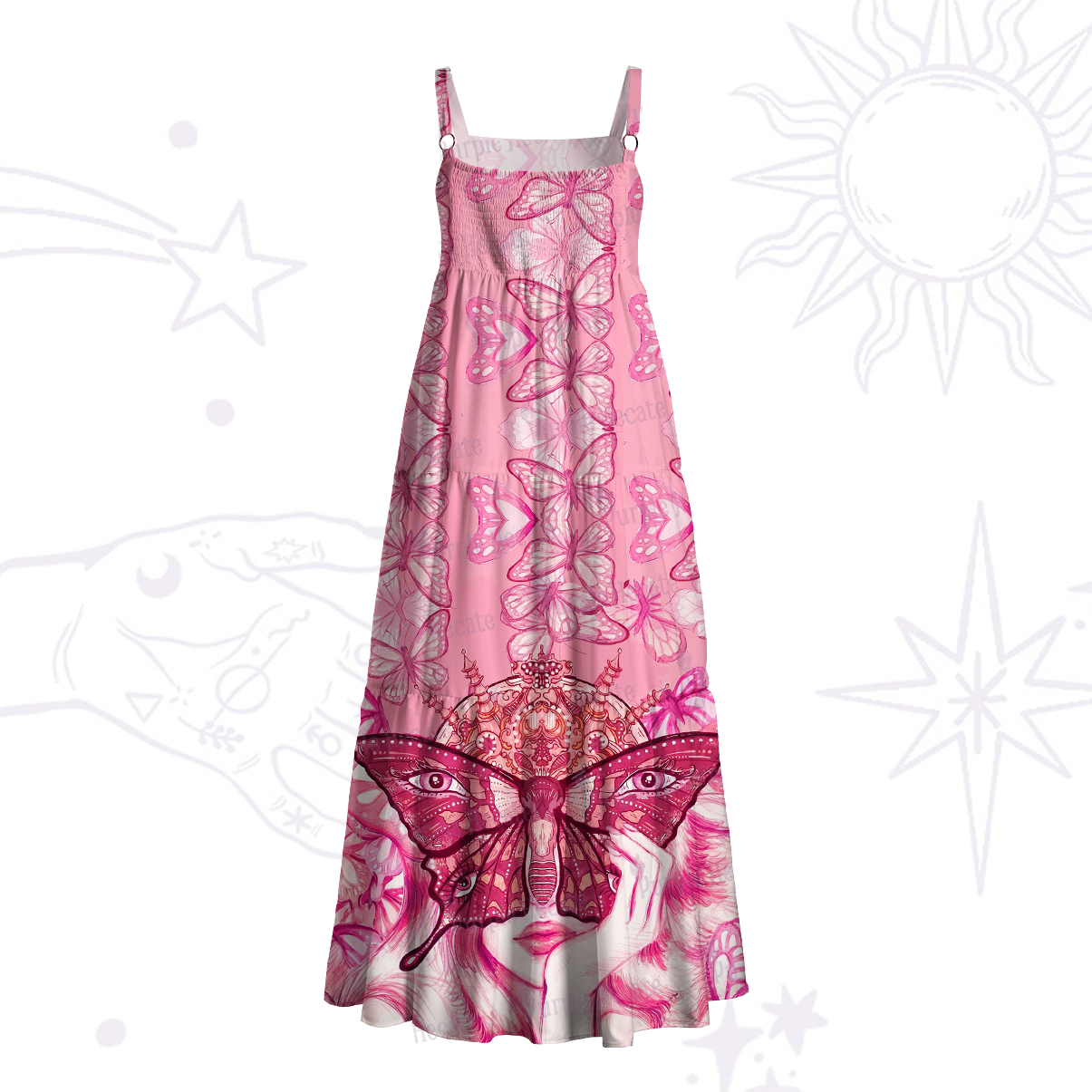 Purplehecate Butterfly Witchy Wide Straps Maxi Dress