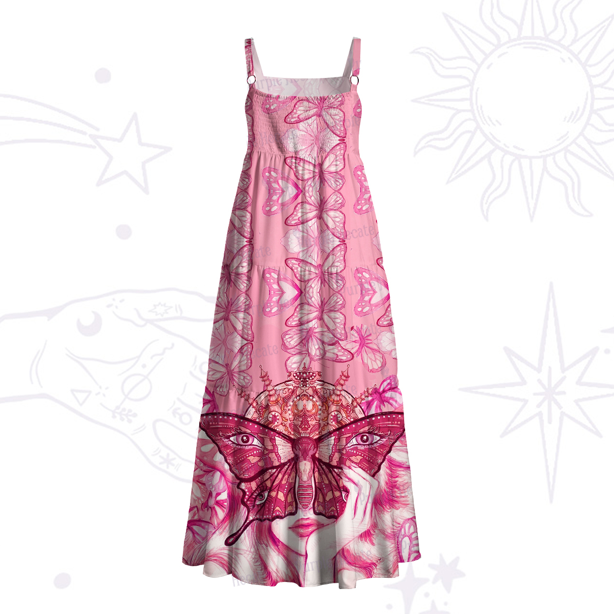 Purplehecate Butterfly Witchy Wide Straps Maxi Dress