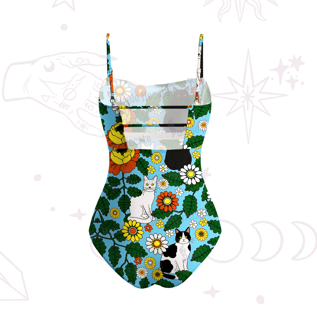Purplehecate Daisy Cat  Garden Slim-Strap Swimsuit