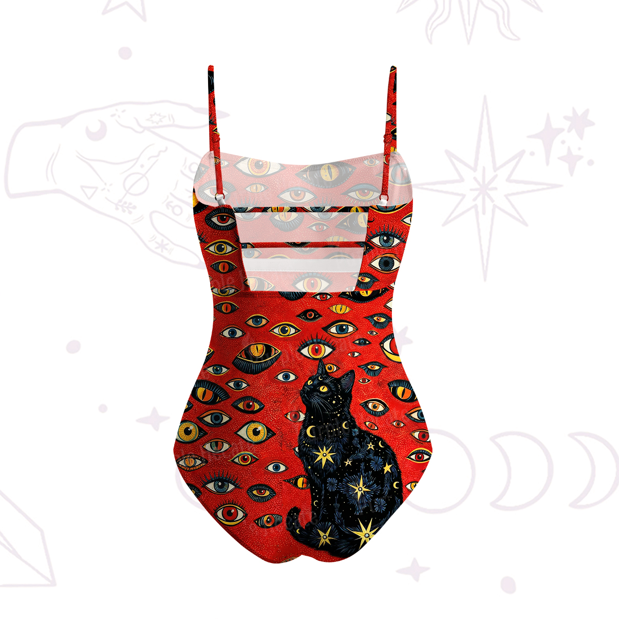 Purplehecate Cosmic Watcher Cat Slim-Strap Swimsuit