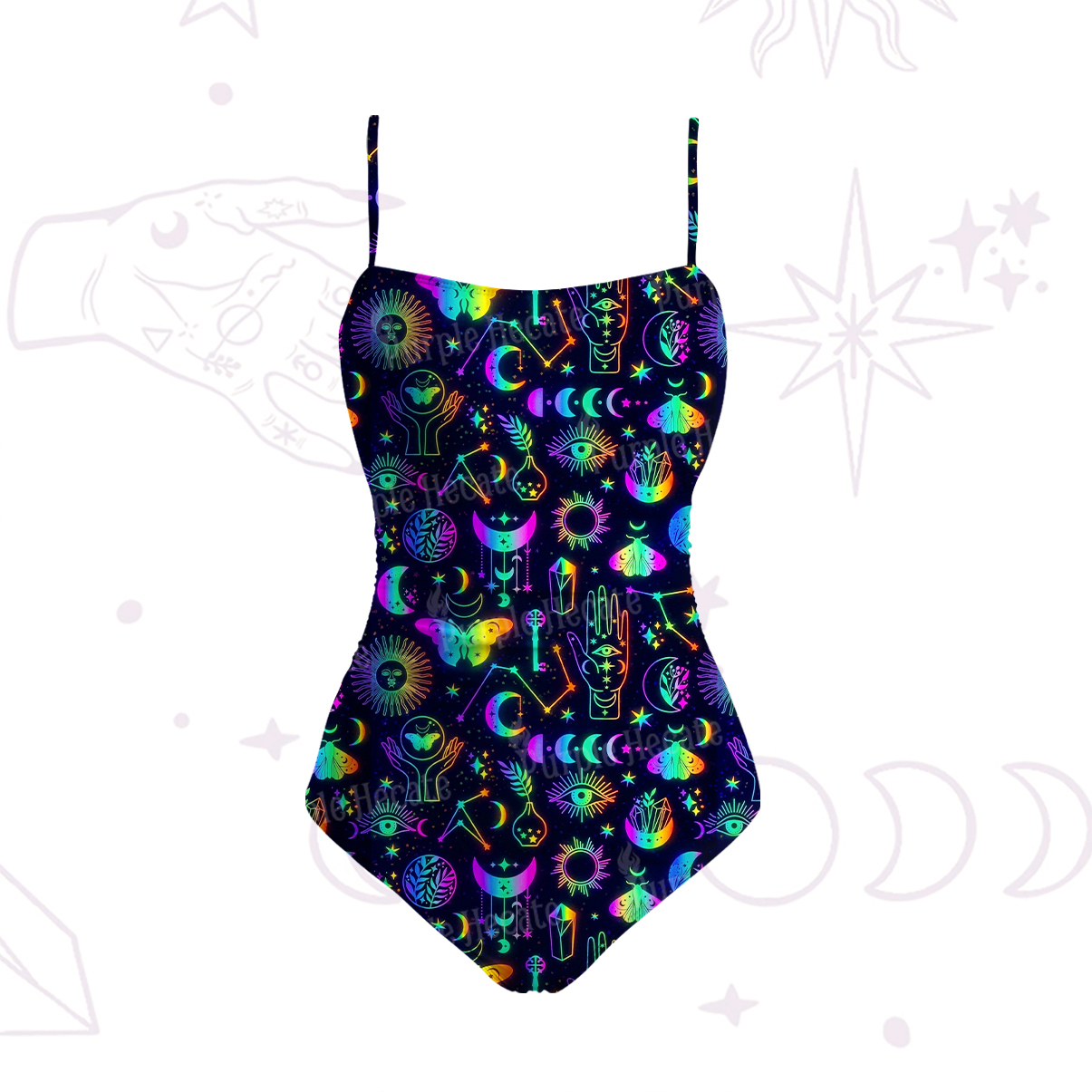 Purplehecate Blacklight Butterfly Slim-Strap Swimsuit